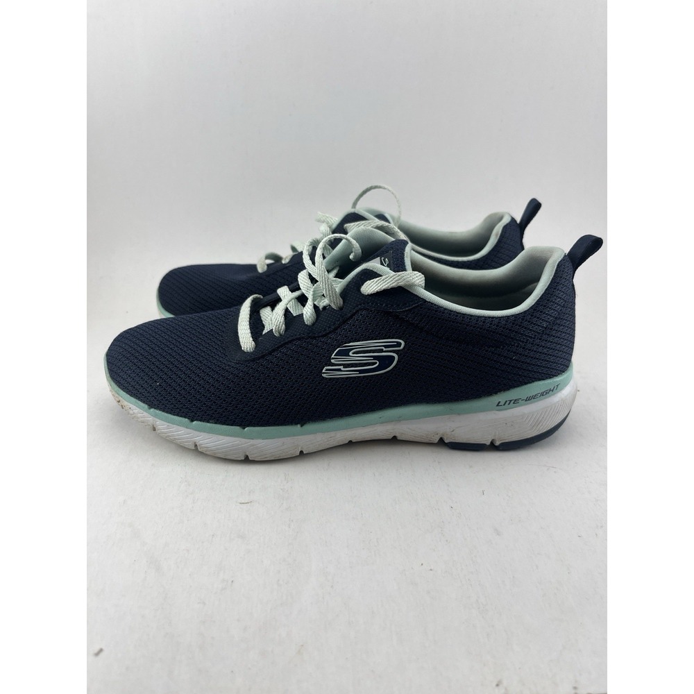 Skechers Women's Size 7 Navy Aqua Lite-Weight Lace Up Sneakers 13070TX